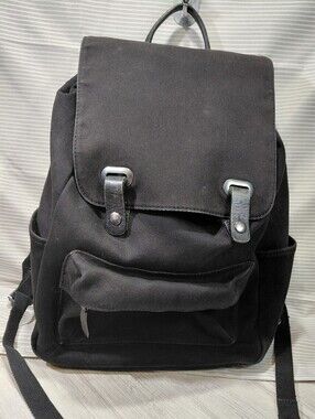 Everlane Classic Black Canvas & Leather Trim Backpack - Daily Carry 17"×14×7